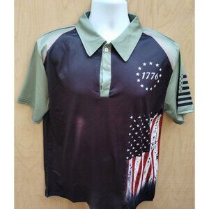 American Flag 1776 Patriotic Mens Polo Short Sleeve Large Black